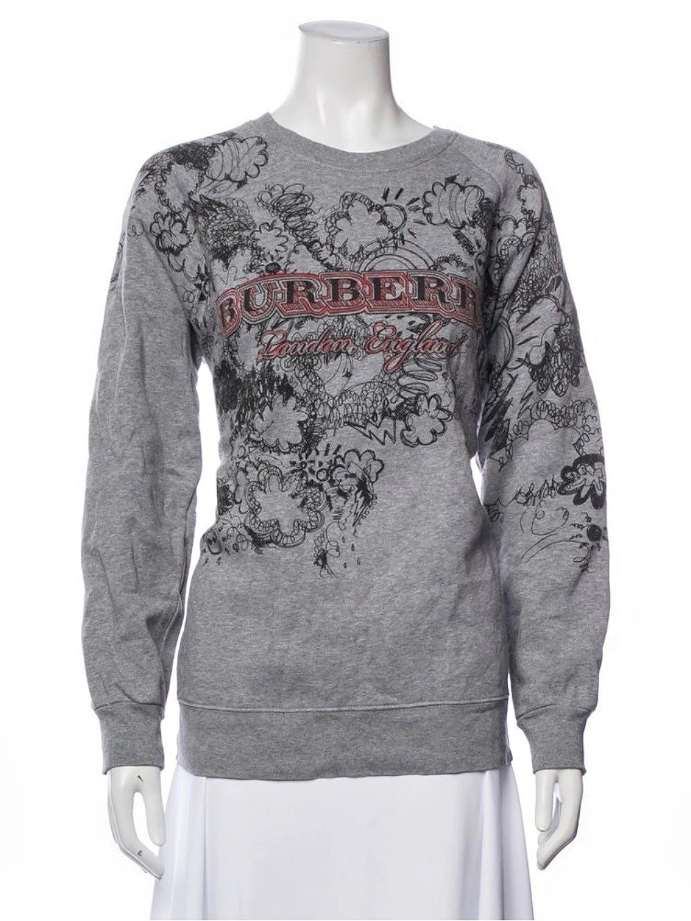 Burberry Doodle Print Sweatshirt Gray & Red size small